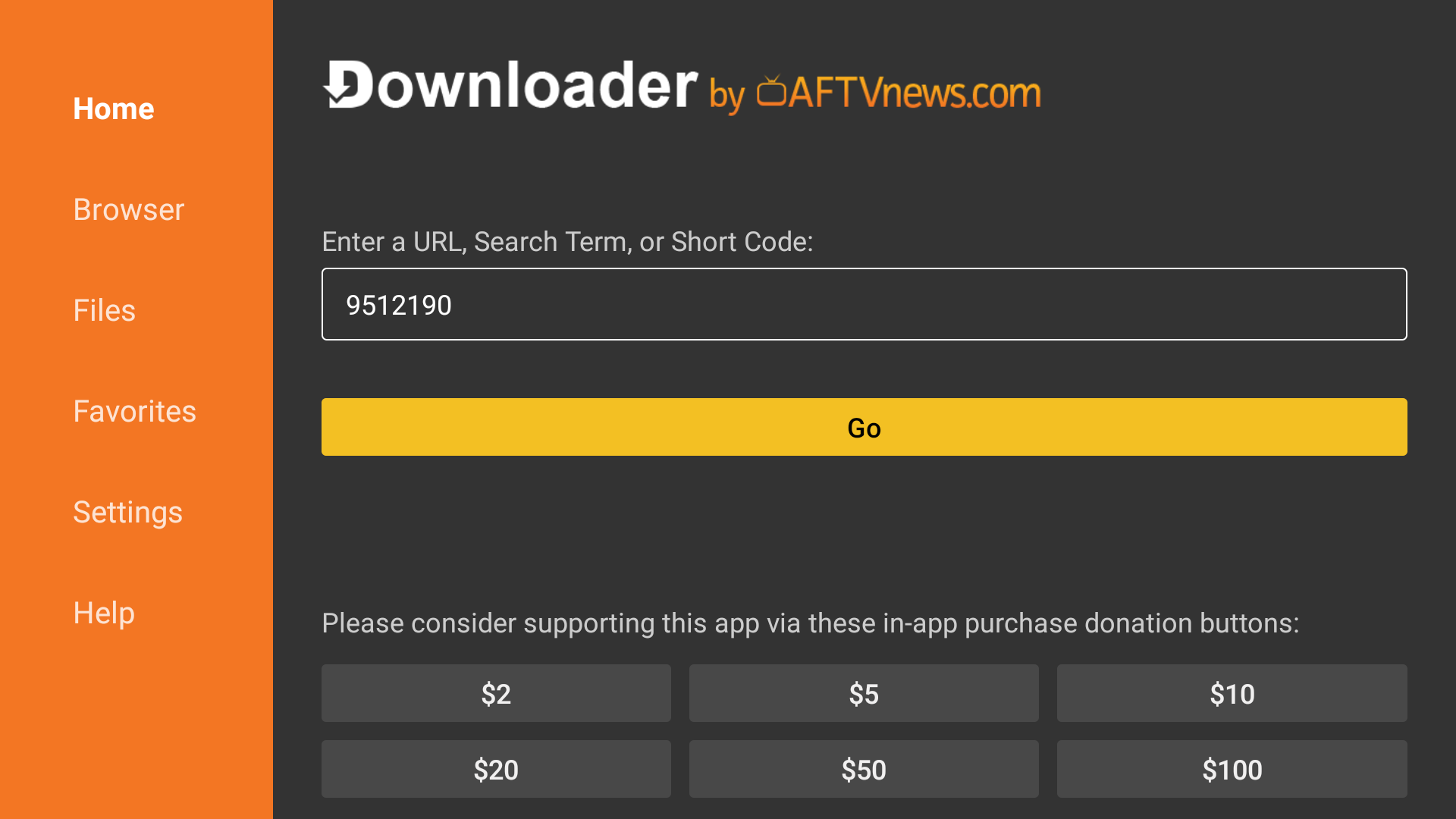 Enter Downloader code 9512190